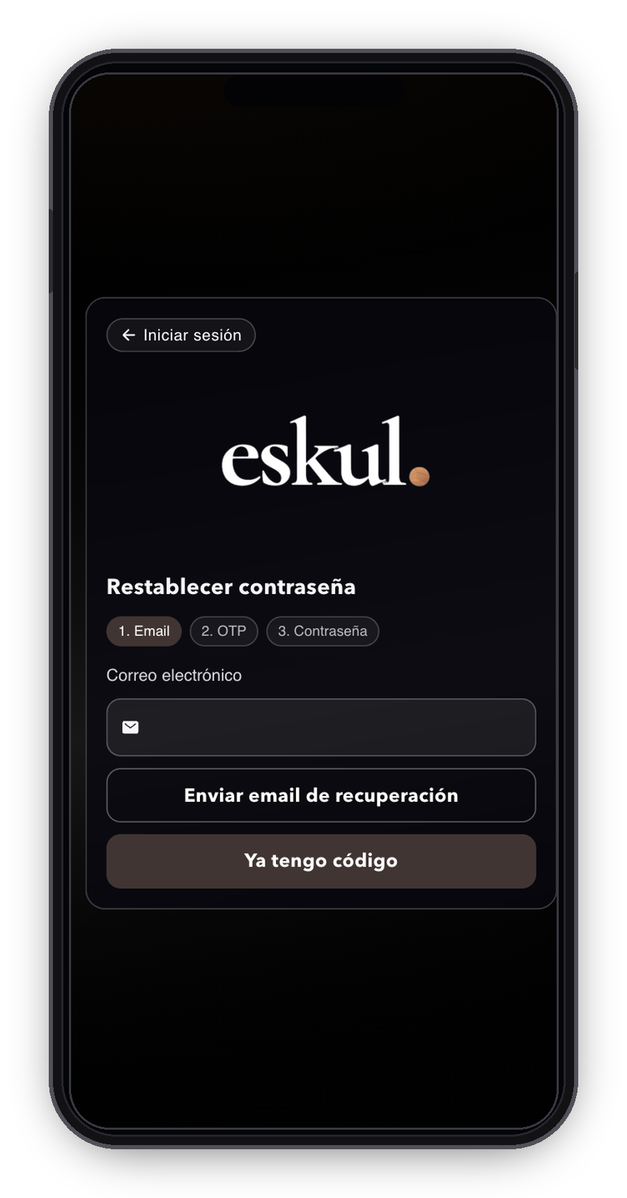 iPhone con pantalla para enviar email de recuperacion